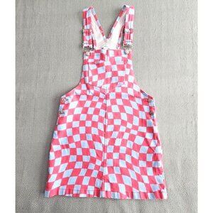Forever 21 Denim Bib Overall Dress Women's Small Pink and Gray Checkerboard
